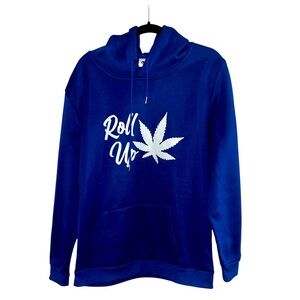 Blue Hoodie with White Graphic Leaf 420